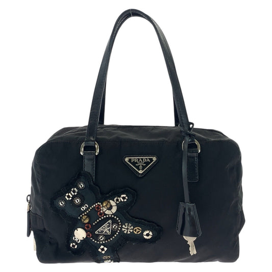 PRADA Handbag Nylon, Leather Black SilverMetal Handbag Tote Bag Shoulder Bag Test Evening Bear Bijou Women