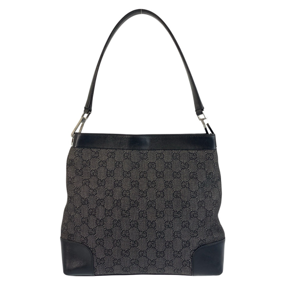 GUCCI Shoulder Bag 143745 GG canvas, leather Black SilverMetal Women