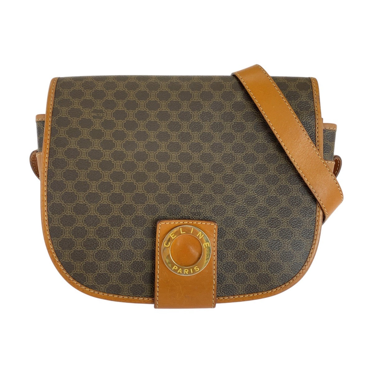 CELINE Shoulder Bag M10 PVC, Leather Brown Gold Metal Shoulder Bag pochette Macadam Circle Logo Women