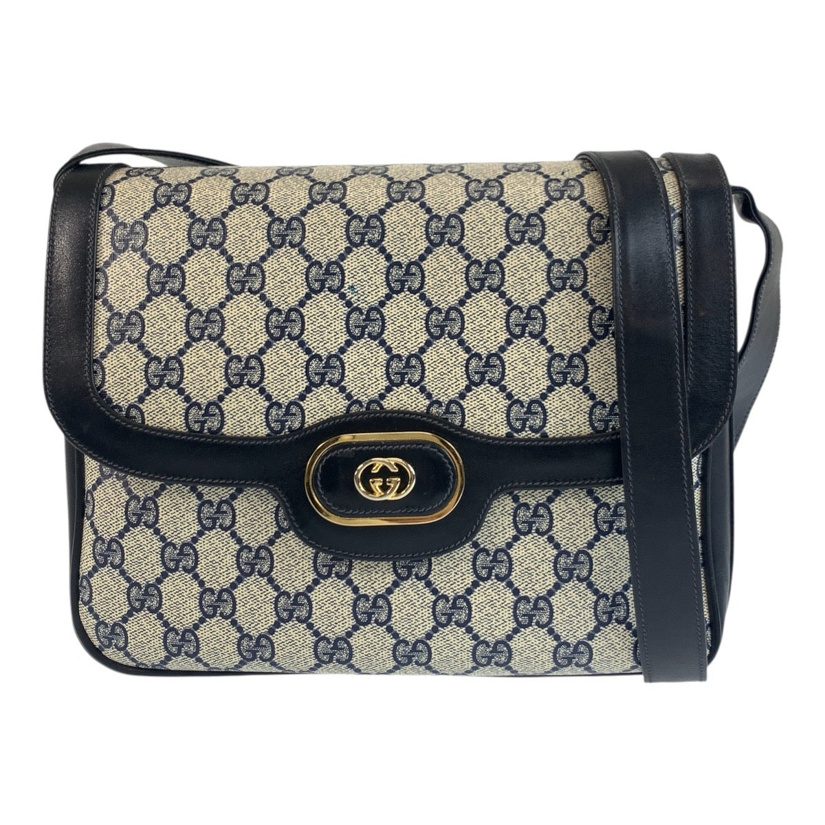 GUCCI Shoulder Bag GG Supreme canvas, leather Gray Navy Gold Metal Shoulder Bag pochette Old Gucci Women