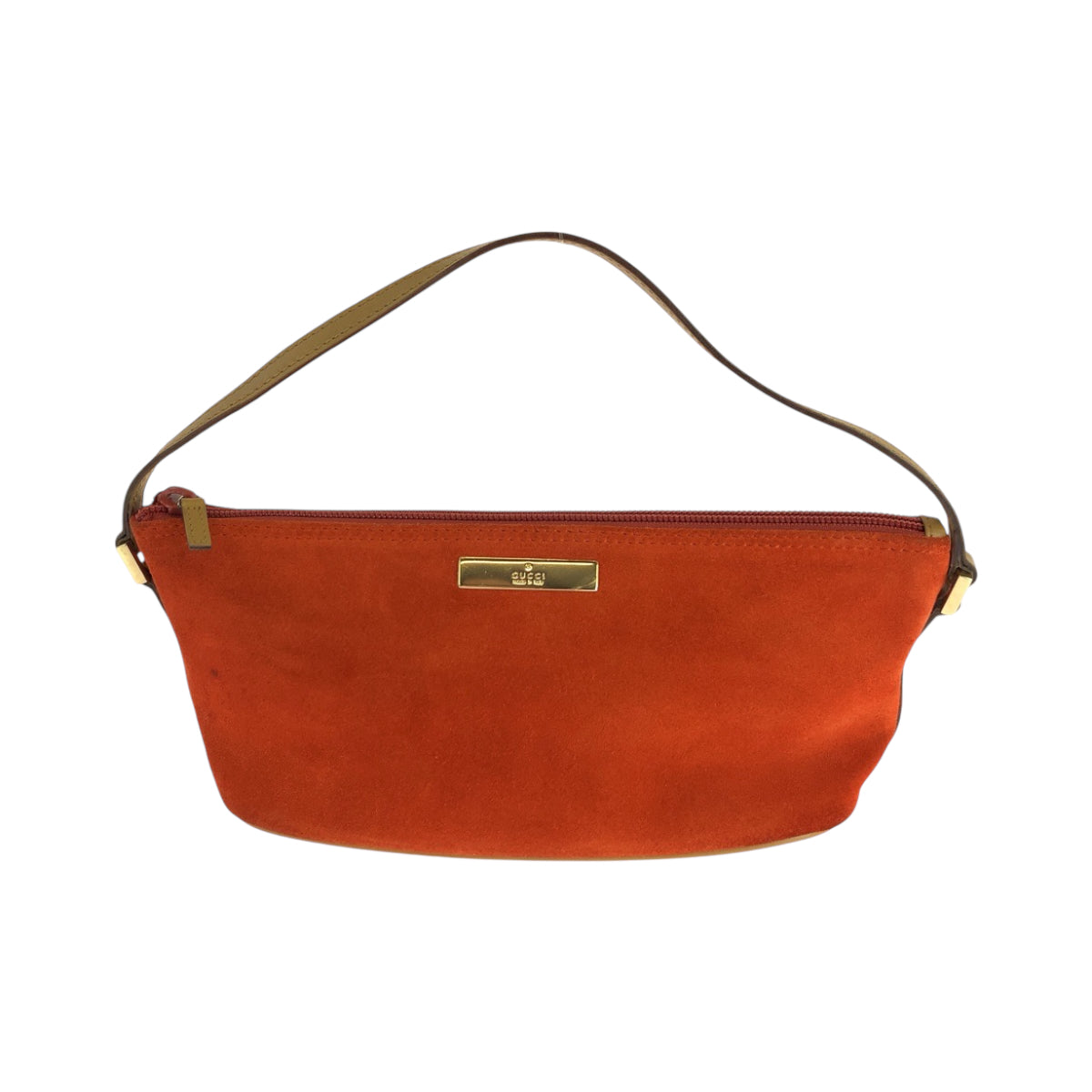 GUCCI Handbag 039 1103 Suede Orange Beige Gold Metal Handbag accessory pouch Women