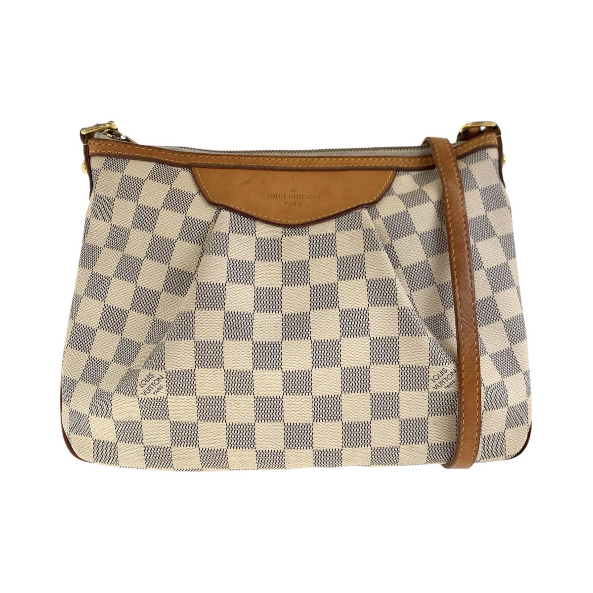 LOUIS VUITTON Shoulder Bag PVC, Leather White Gray Gold Metal Shoulder Bag pochette Damier Azur SiracusaPM Women