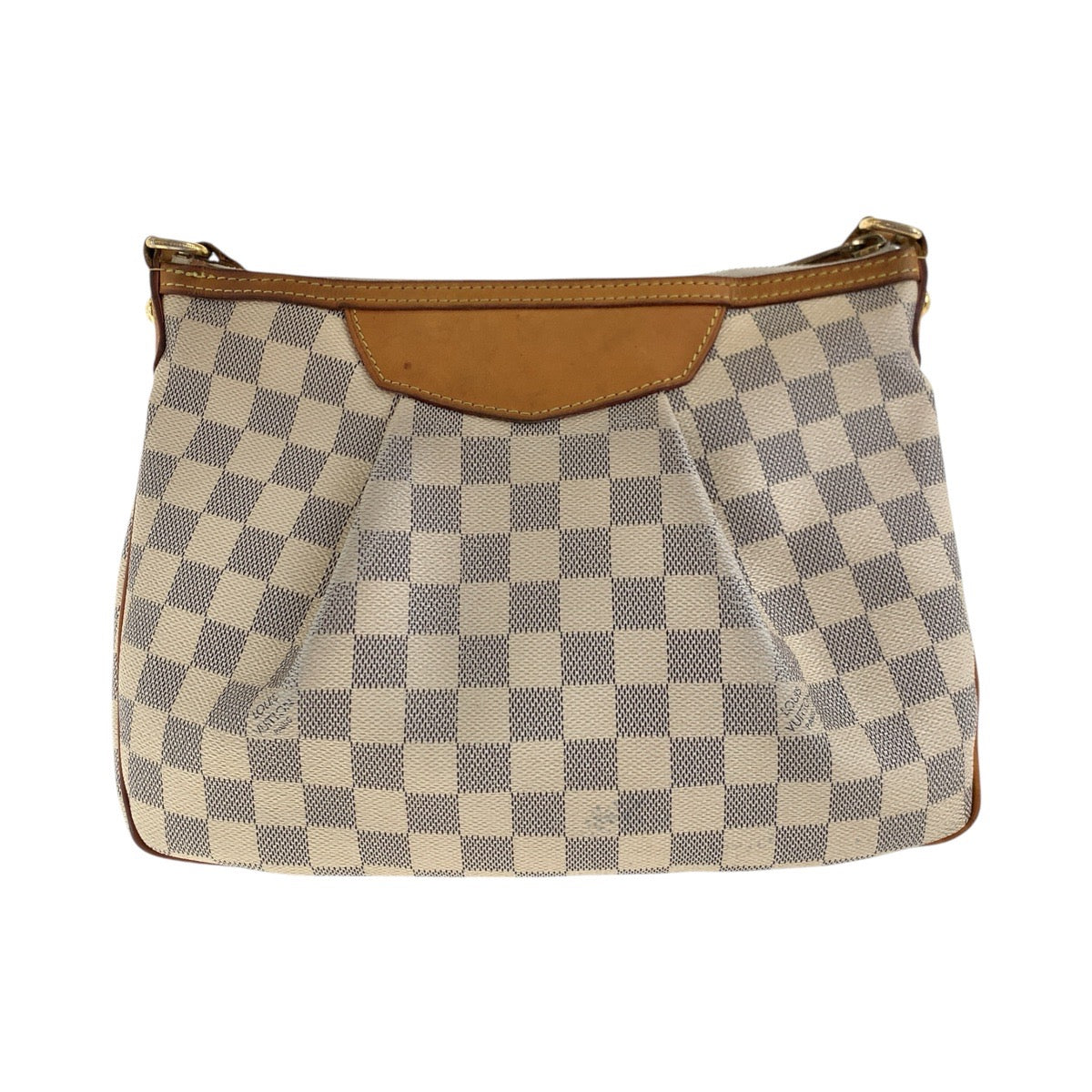 LOUIS VUITTON Shoulder Bag PVC, Leather White Gray Gold Metal Shoulder Bag pochette Damier Azur SiracusaPM Women