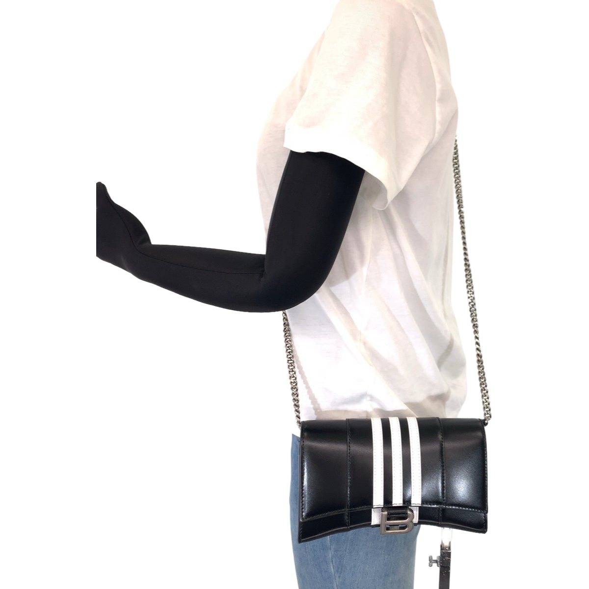 BALENCIAGA Long Wallet Purse 2304BLSJJ BAL3145 leather Black White Chain wallet Shoulder Bag Adidas collaboration Hourglass Hourglass Wallet On Chain Women