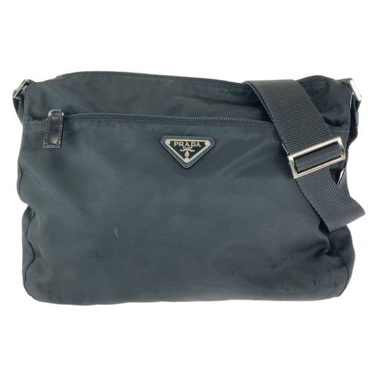 PRADA Shoulder Bag Nylon Black Silver Metal Shoulder Bag pochette Test Triangle With logo Women