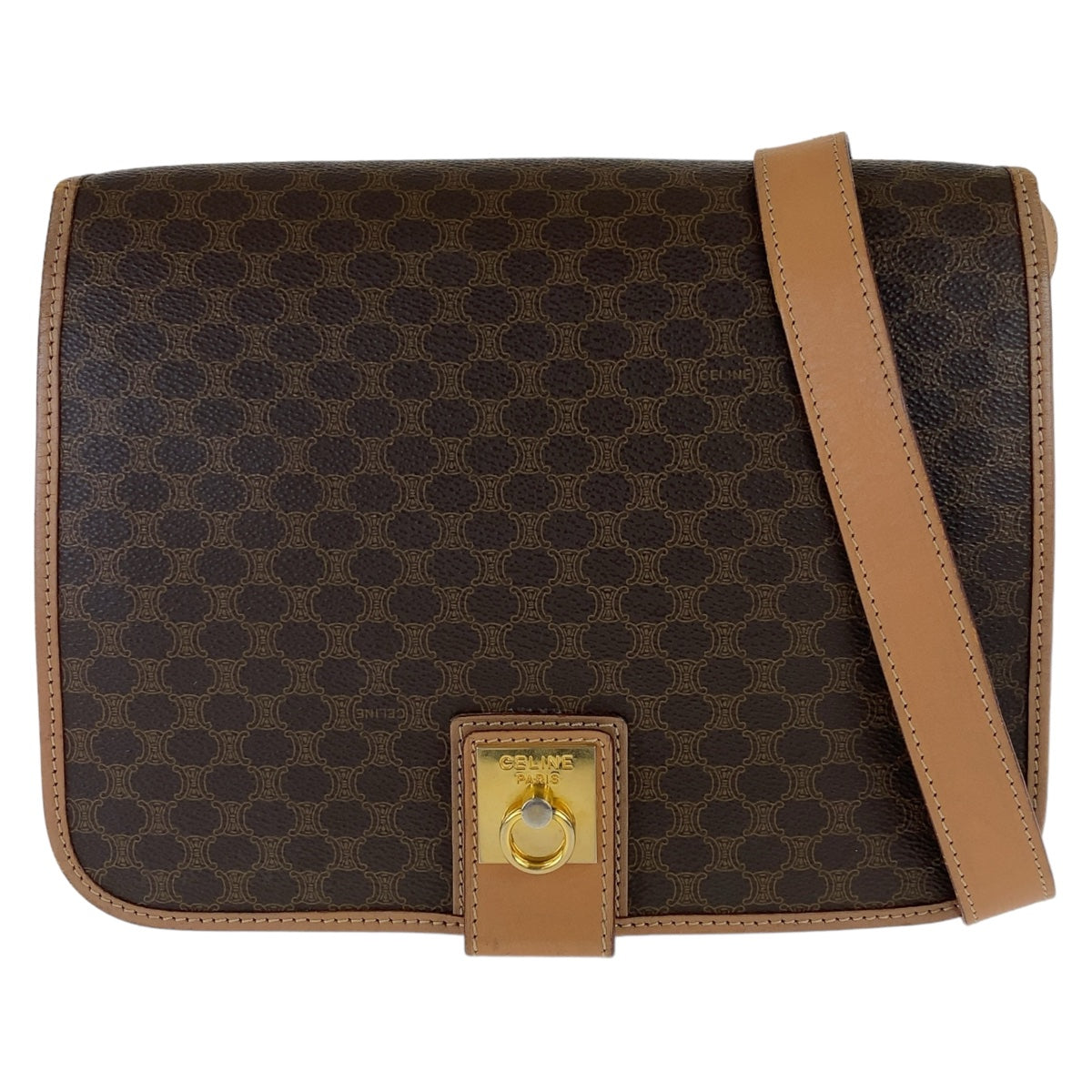 CELINE Shoulder Bag PVC, Leather Brown Crossbody Shoulder Bag Macadam Women