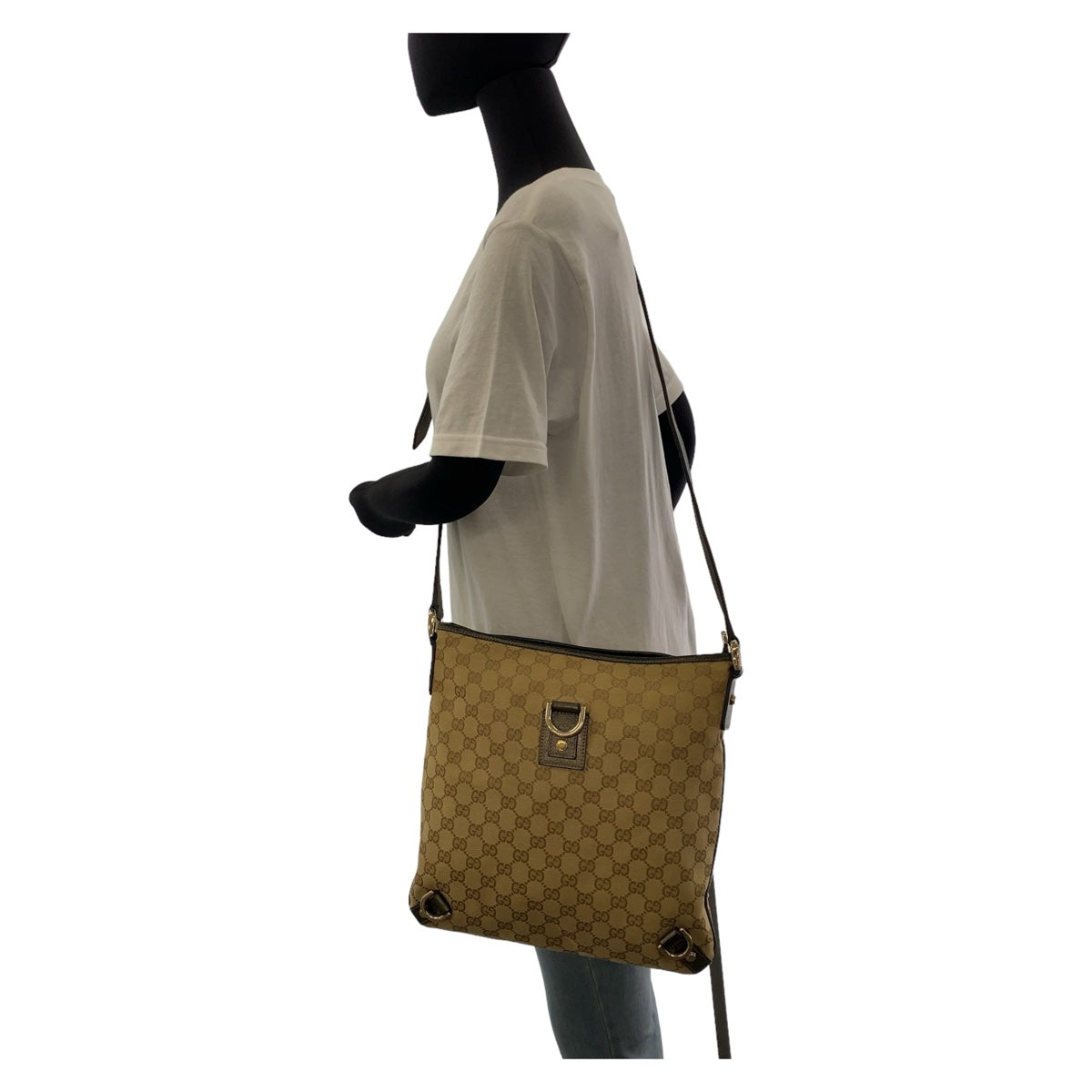 GUCCI Shoulder Bag 131326 GG canvas, leather Beige Brown Gold Metal Crossbody Shoulder Bag Pochette Abbey GG pattern Women