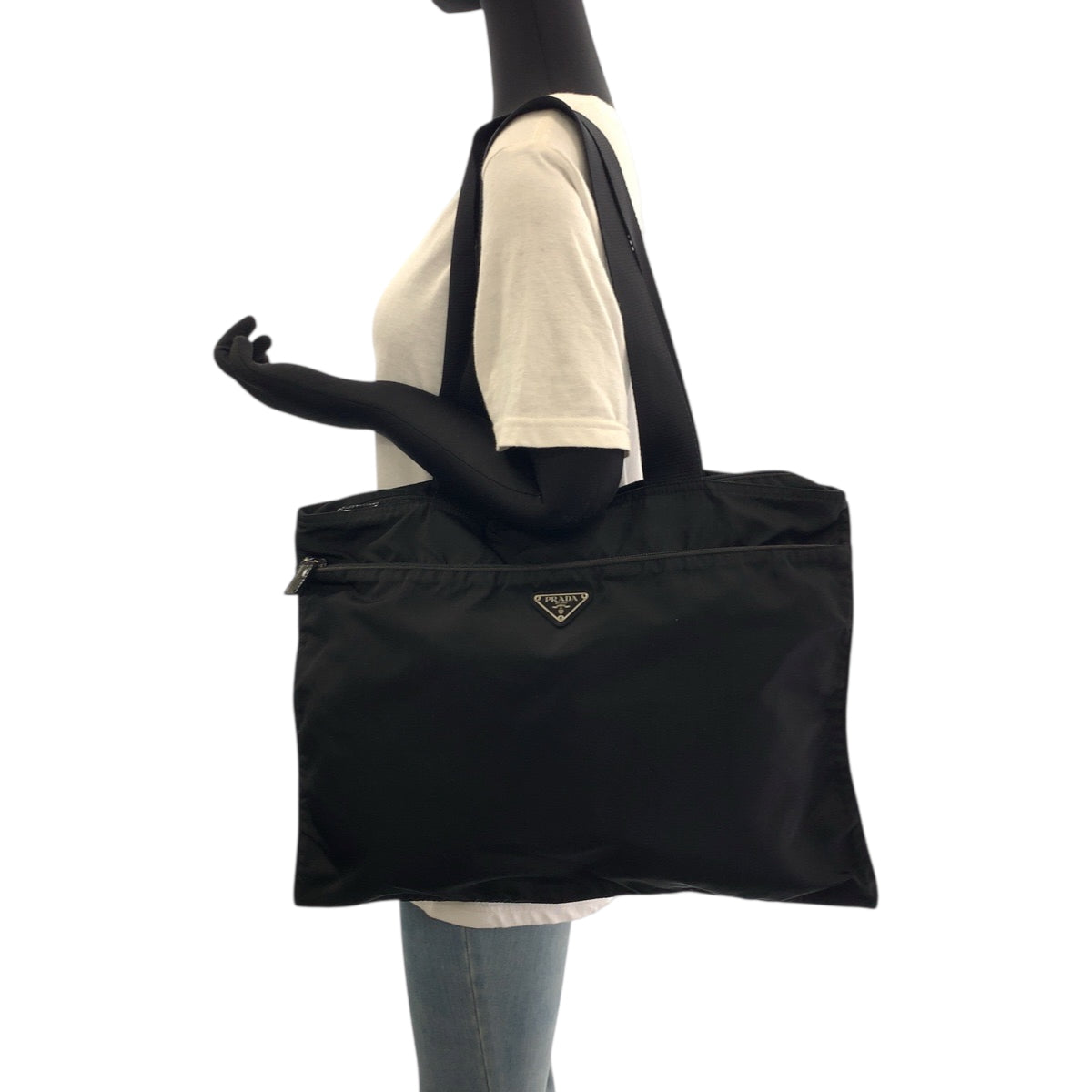 PRADA Tote Bag Nylon Black SilverMetal Tote Bag handbag Test Triangle With logo Women - Style 3