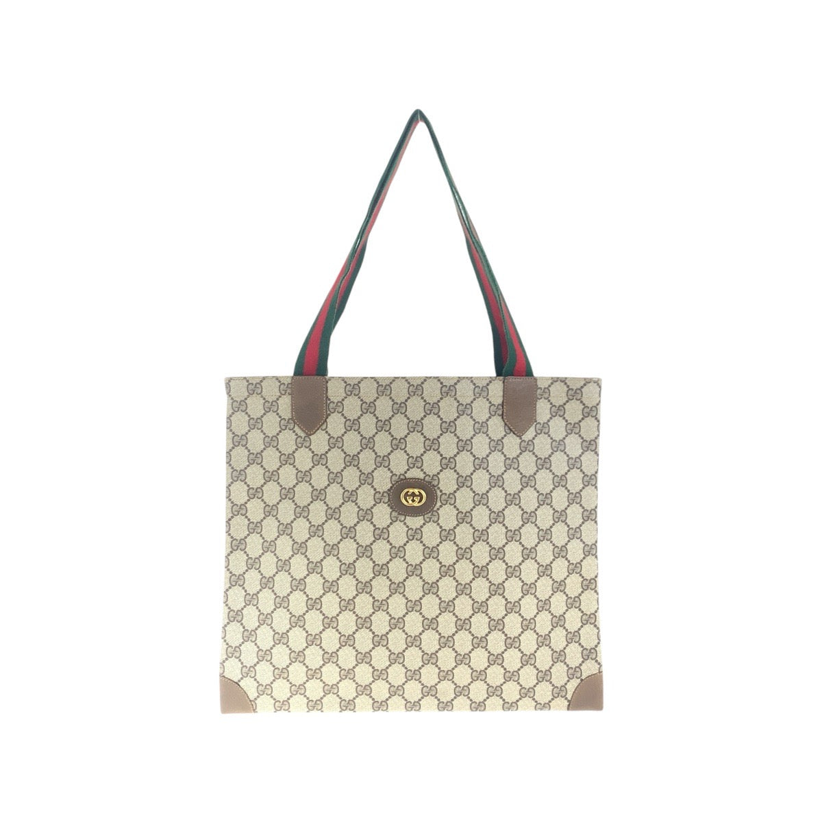 GUCCI Tote Bag 002.63.0048 GG Supreme Canvas Beige Brown Gold Metal Tote Bag Shoulder back Sherry Line Old Gucci Women