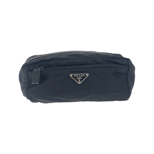 PRADA Pouch Nylon, Leather Black SilverMetal Pouch Cosmetics Pouch Test Triangle With logo Women