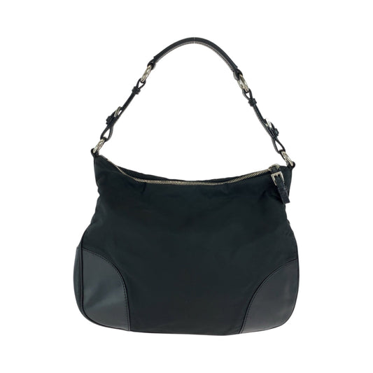 PRADA Shoulder Bag Nylon, Leather Black Silver Metal Hobo Shoulder Bag Test Triangle With logo Women