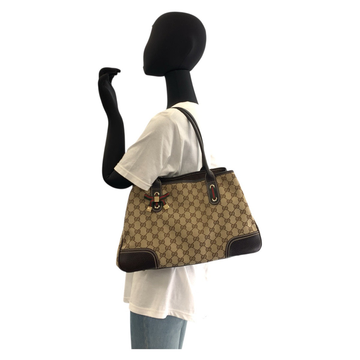 GUCCI Tote Bag 163805 GG canvas, leather Beige Brown Gold Metal Tote Bag Shoulder Bag Prince Shelley Line Women