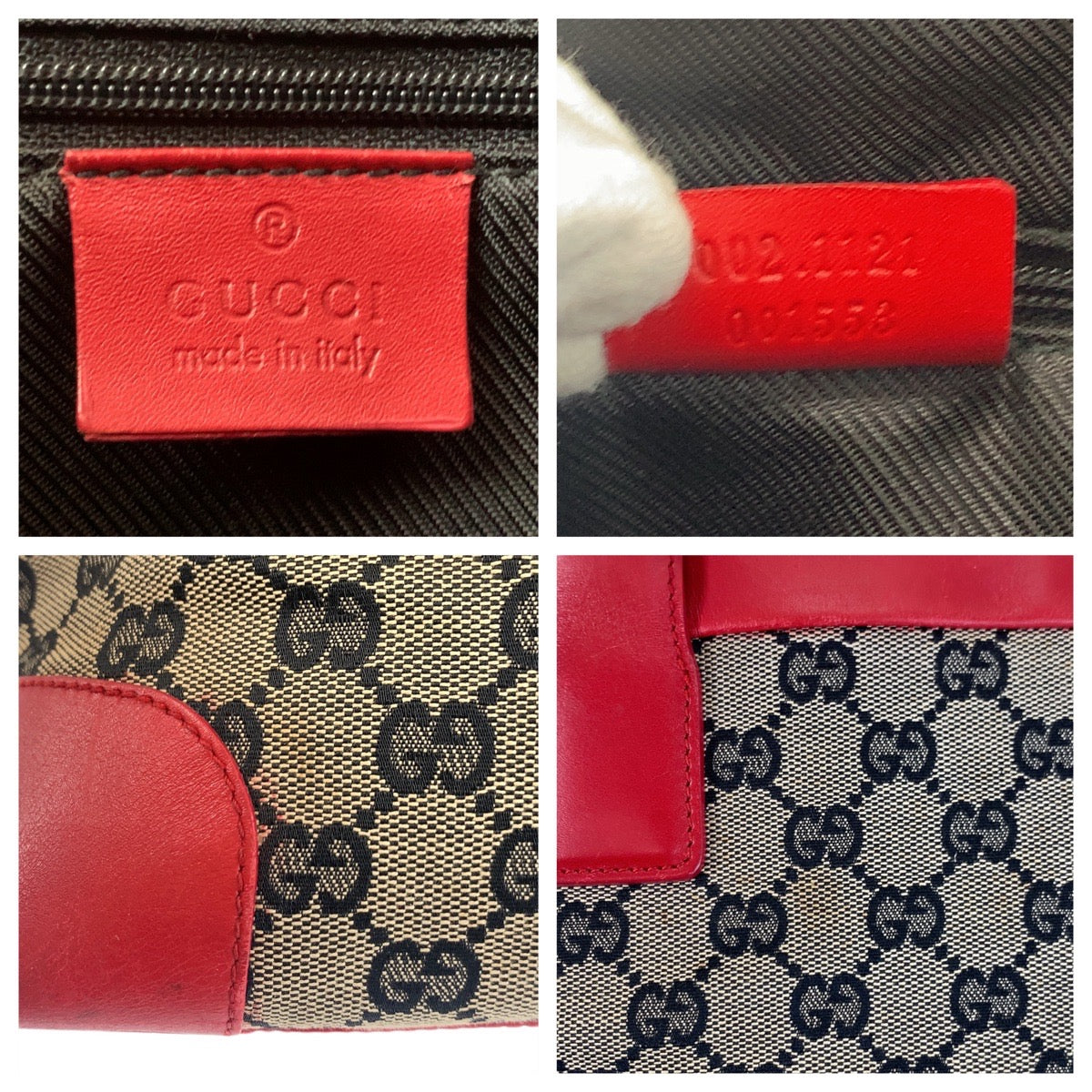 GUCCI Tote Bag 002 1121 GG canvas, leather Beige red Women