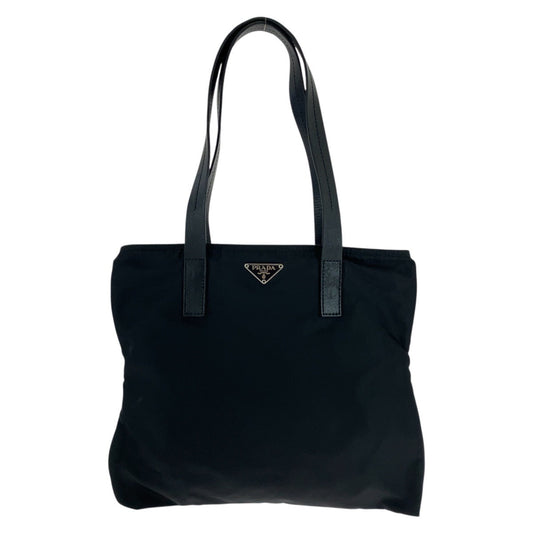 PRADA Tote Bag Nylon, Leather Black SilverMetal Tote Bag Shoulder Bag Test Triangle With logo Women