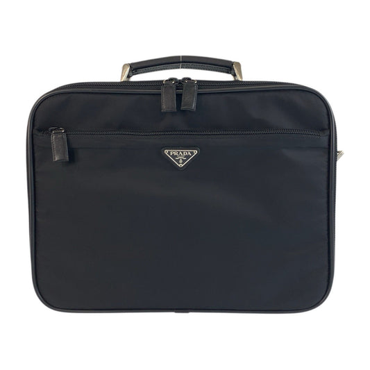 PRADA Business bag Nylon, Leather Black SilverMetal Business bag briefcase Test Triangle With logo mens