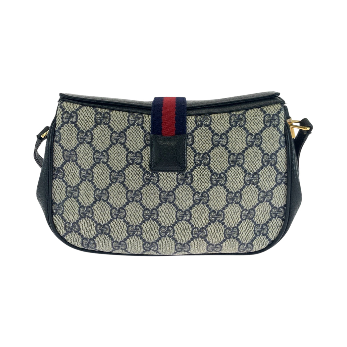 GUCCI Shoulder Bag 66 02 024 GG Supreme Canvas Navy Gray Gold Metal Shoulder Bag pochette Old Gucci Shelly Line Women