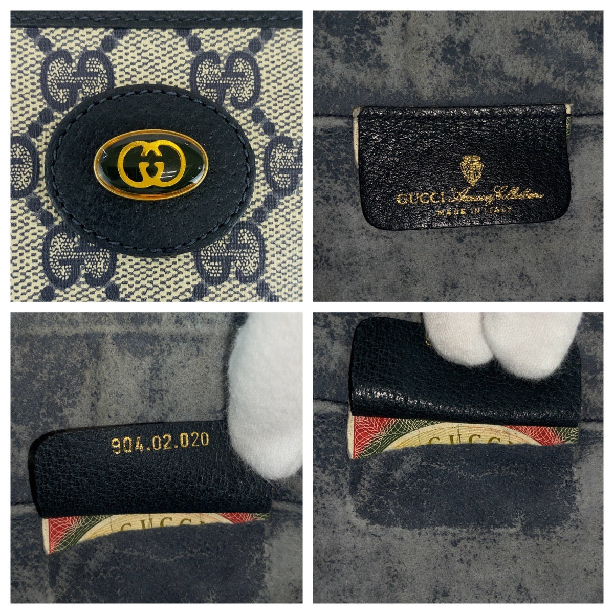GUCCI Shoulder Bag 904 02 020 GG Supreme canvas, leather Gray navy Shoulder Bag pochette Old Gucci Women