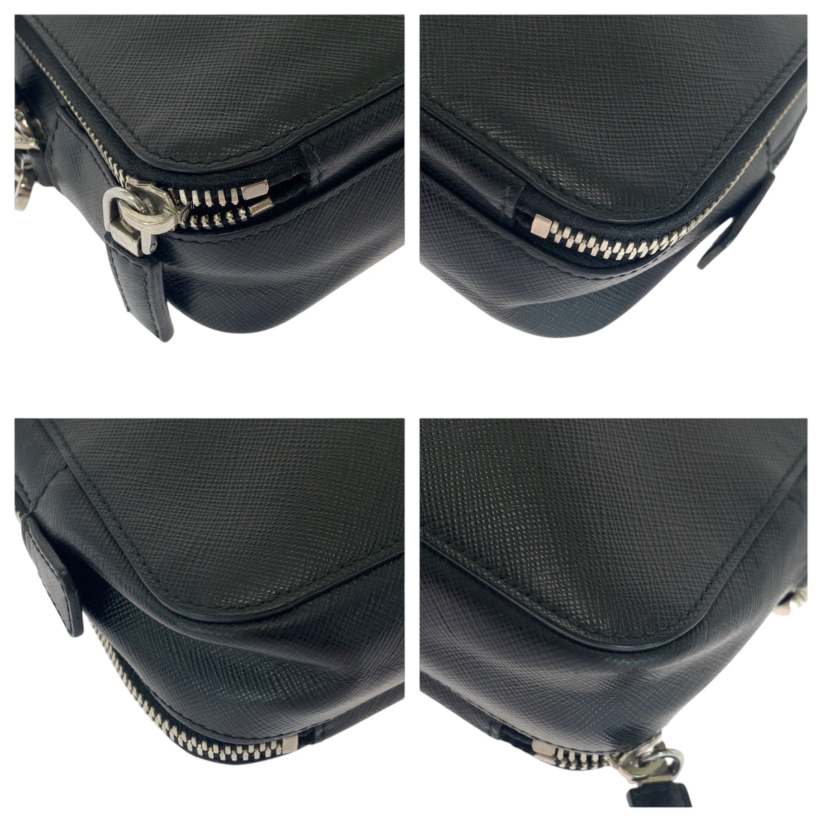 PRADA Clutch bag leather Black SilverMetal Clutch bag business bag Safiano leather logo mens