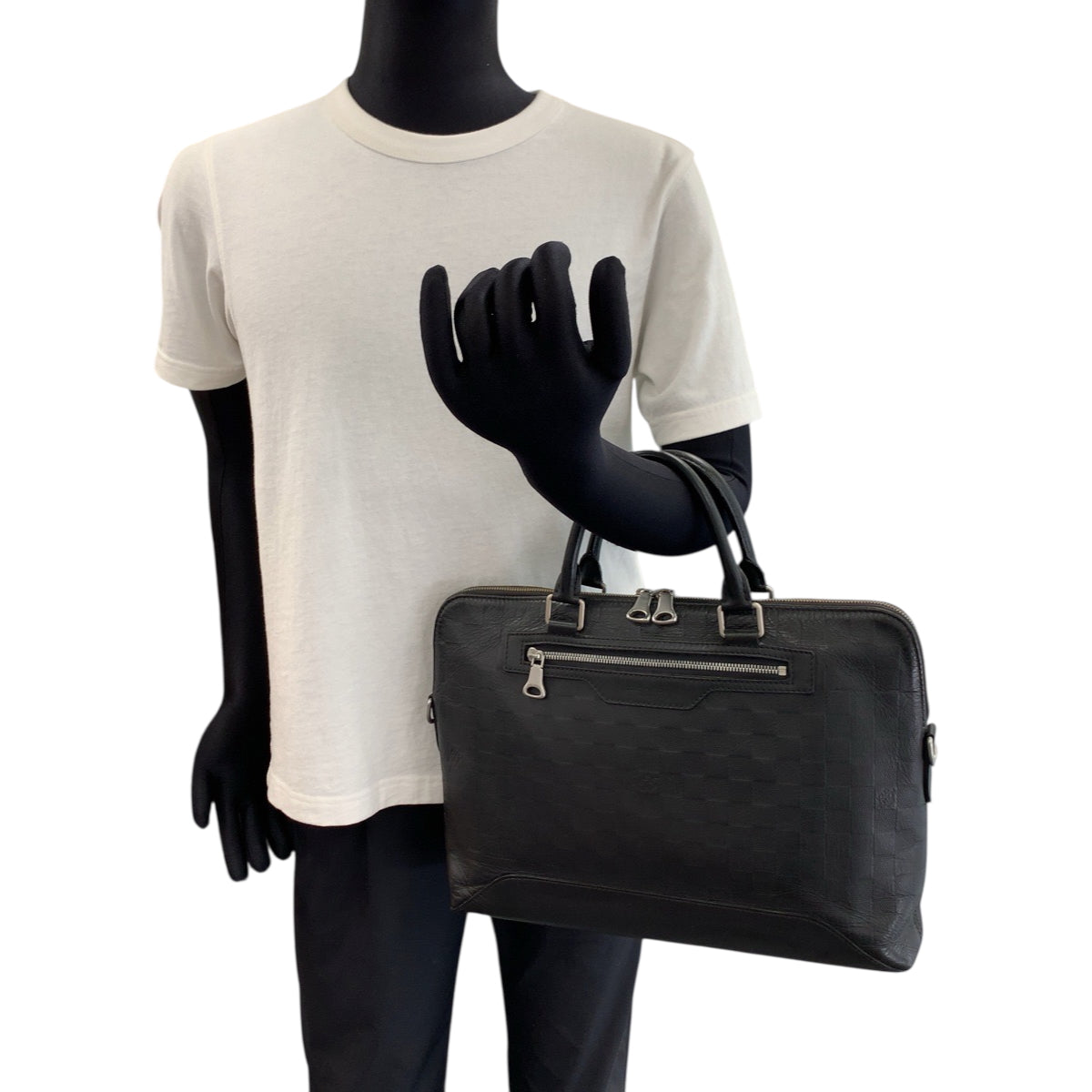 LOUIS VUITTON Business bag leather Black SilverMetal Business bag handbag Damier Anfini Avenue mens