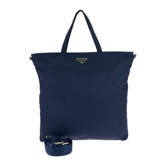 PRADA Tote Bag Nylon Navy SilverMetal Tote Bag Shoulder Bag 2way Test Triangle With logo Women