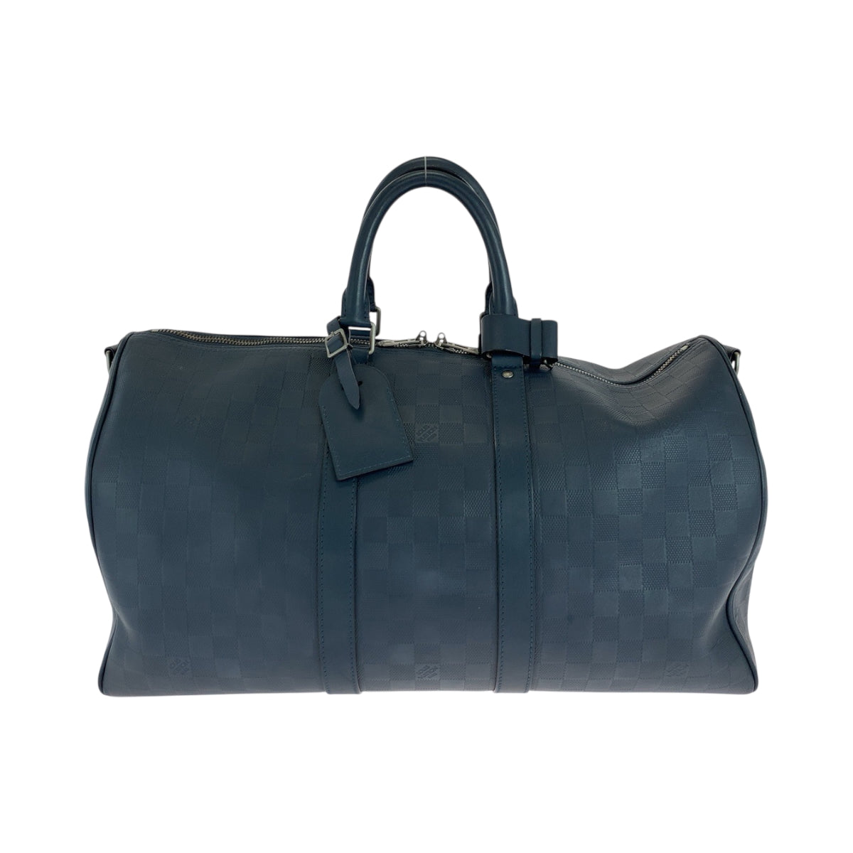 LOUIS VUITTON Boston Duffel bag leather Navy SilverMetal Boston Duffel bag Handbag Damier Anfini Keepall 45 bandouliere mens