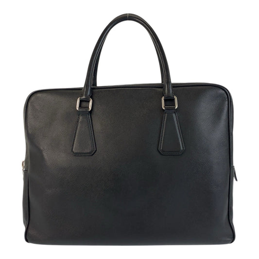 PRADA Business bag leather Black SilverMetal Business bag briefcase Safiano mens