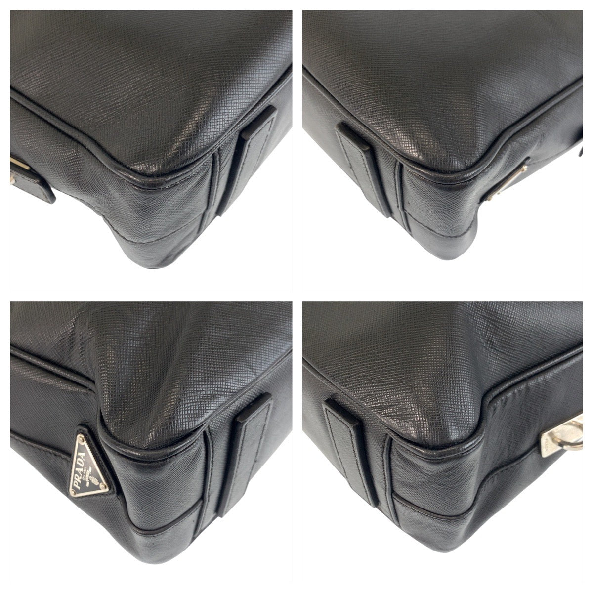 PRADA Business bag leather Black SilverMetal Business bag briefcase Safiano mens