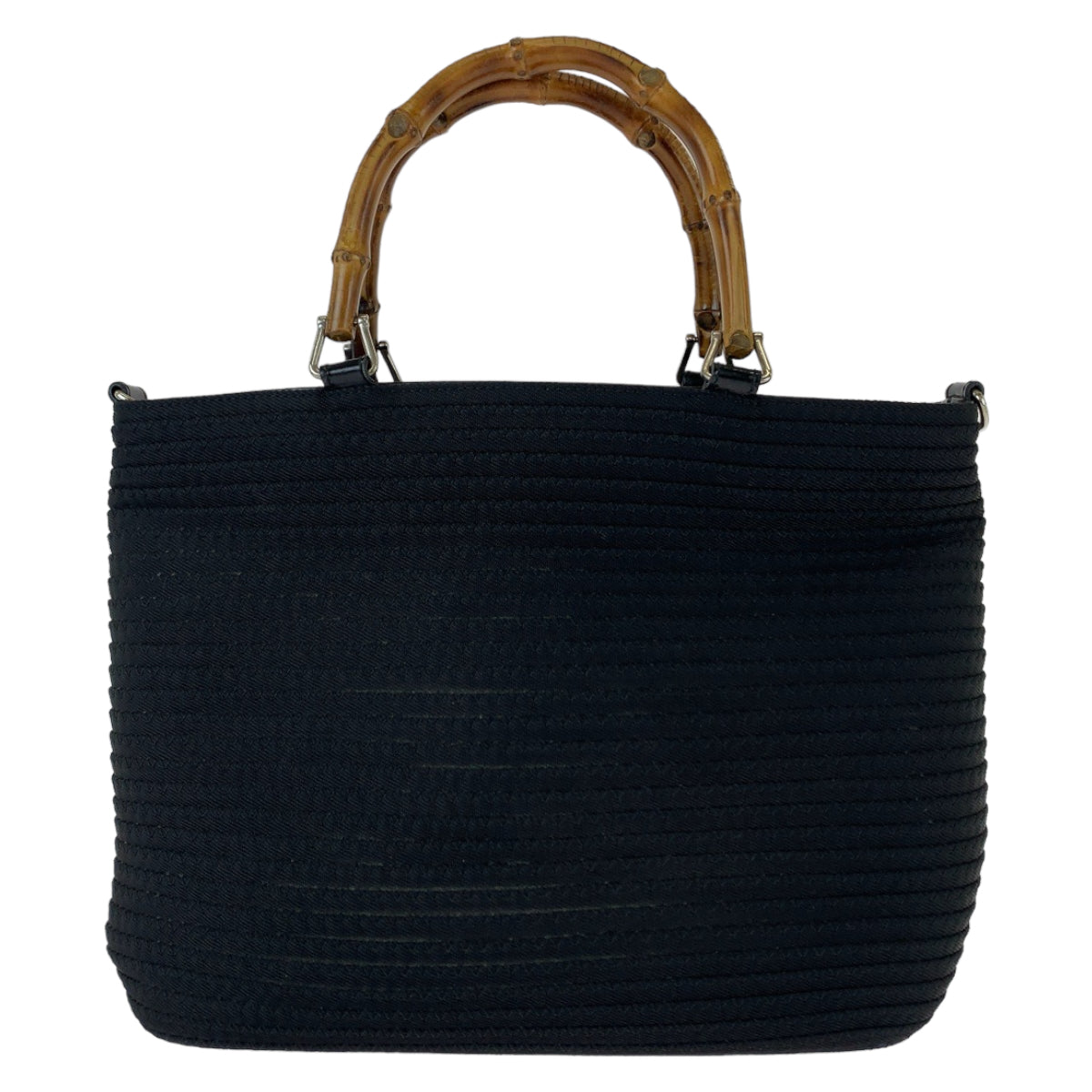 GUCCI Tote Bag 000 1998 0540 Canvas, Leather Black Silver Metal Tote Bag handbag Bamboo Women