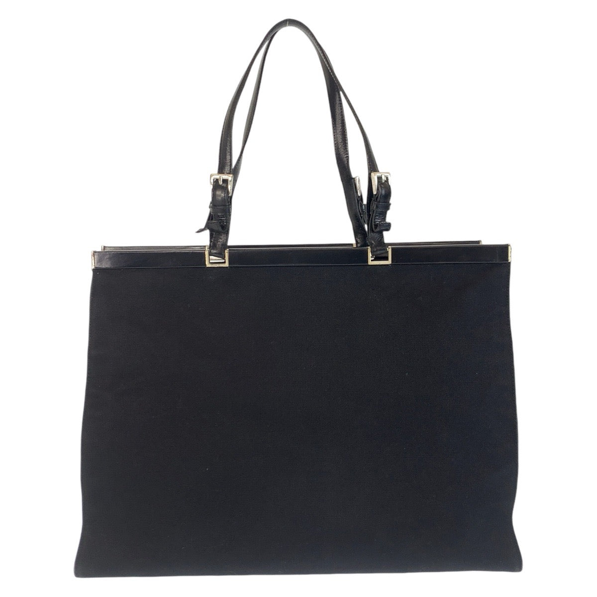 PRADA Tote Bag canvas Black SilverMetal Tote Bag Shoulder Bag Triangle With logo Women