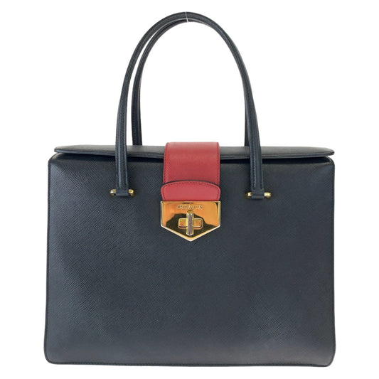PRADA Handbag B2725C leather Black Red Gold Metal Handbag Tote Bag Safiano Women