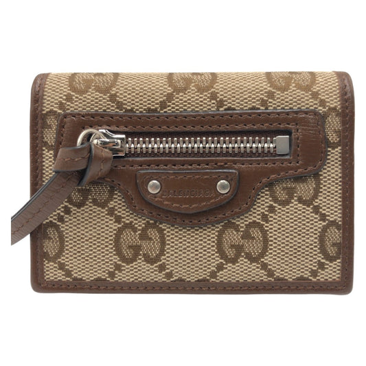 GUCCI Tri-fold wallet GG canvas Brown SilverMetal Folding wallet Compact wallet Balenciaga Collaboration The Hacker Project Women