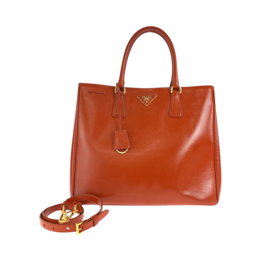 PRADA Shoulder Bag Patent leather Orange GoldMetal Shoulder Bag Handbag 2way Safiano Galleria Women