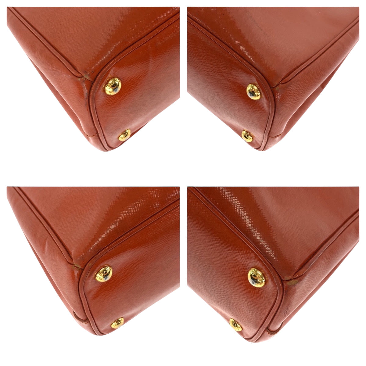 PRADA Shoulder Bag Patent leather Orange GoldMetal Shoulder Bag Handbag 2way Safiano Galleria Women