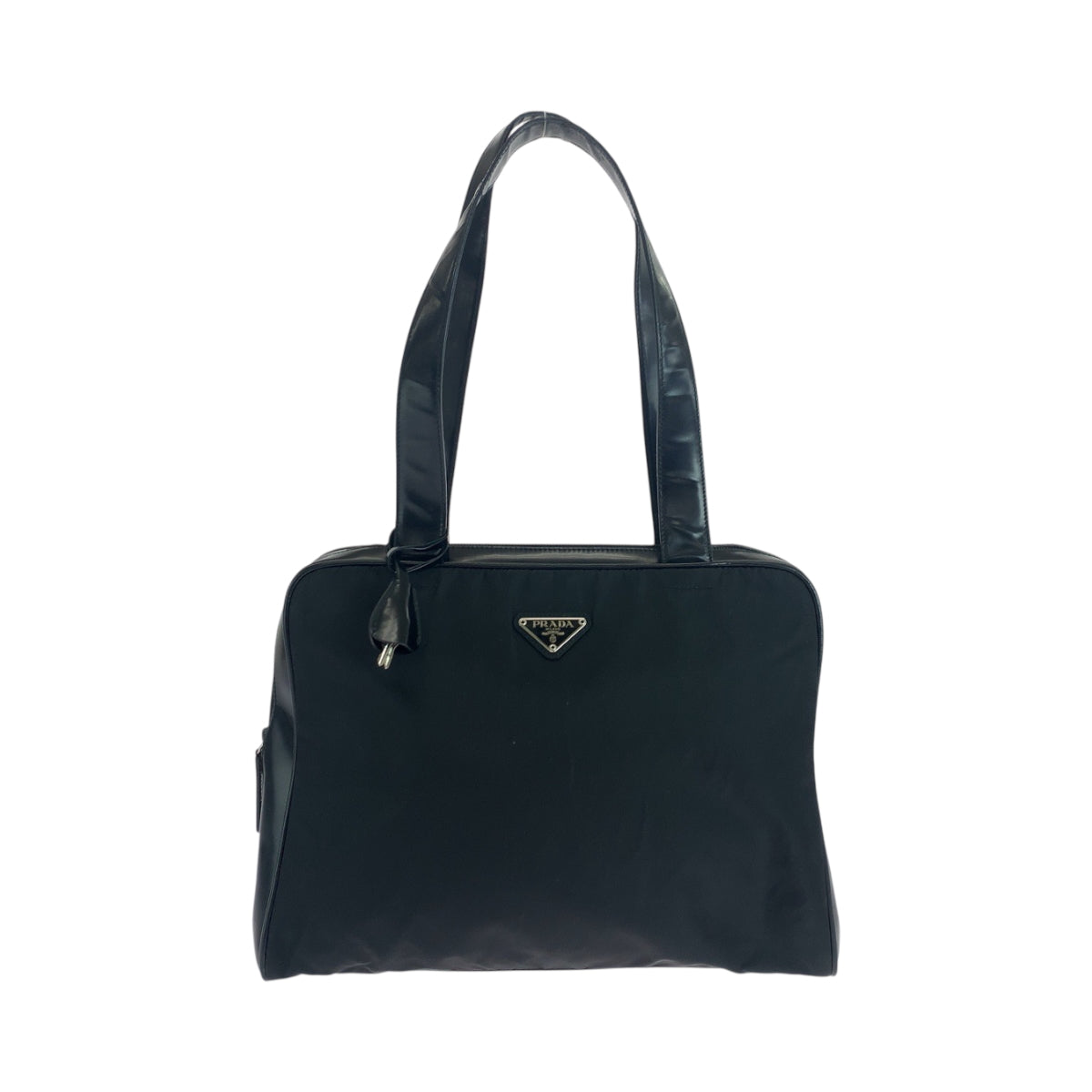 PRADA Tote Bag Nylon Black SilverMetal Tote Bag Shoulder Bag Test Triangle With logo Women
