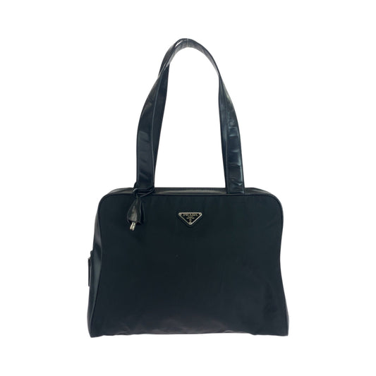 PRADA Tote Bag Nylon Black SilverMetal Tote Bag Shoulder Bag Test Triangle With logo Women