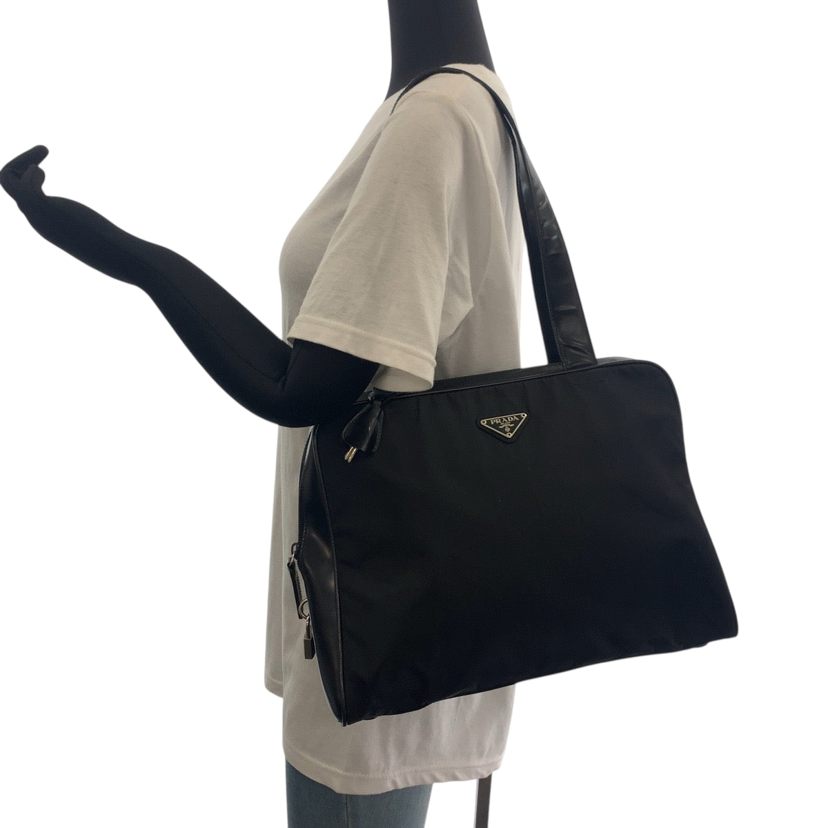 PRADA Tote Bag Nylon Black SilverMetal Tote Bag Shoulder Bag Test Triangle With logo Women - Style 2