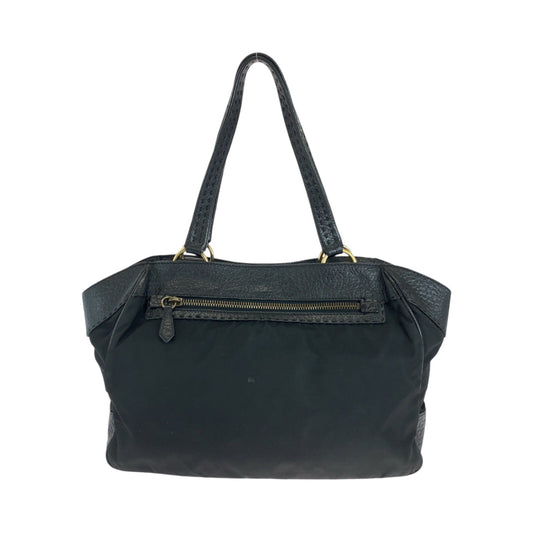 PRADA Handbag Leather, Nylon Black Gold Metal Handbag Shoulder Bag Vitello Dino Tessuto Triangle With logo Women
