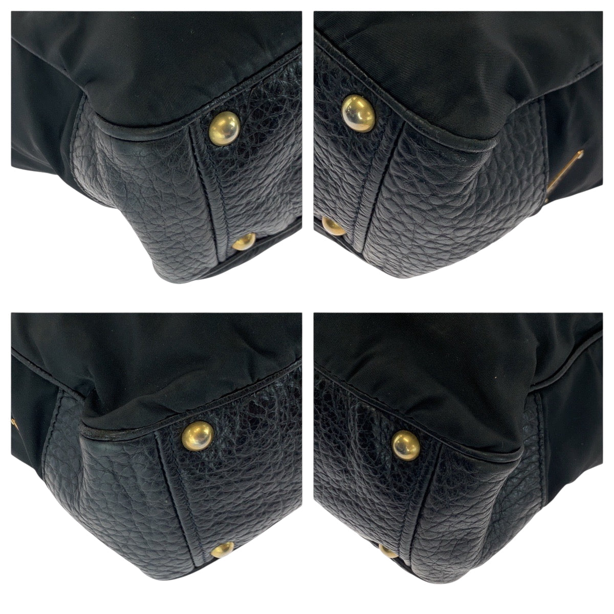 PRADA Handbag Leather, Nylon Black Gold Metal Handbag Shoulder Bag Vitello Dino Tessuto Triangle With logo Women