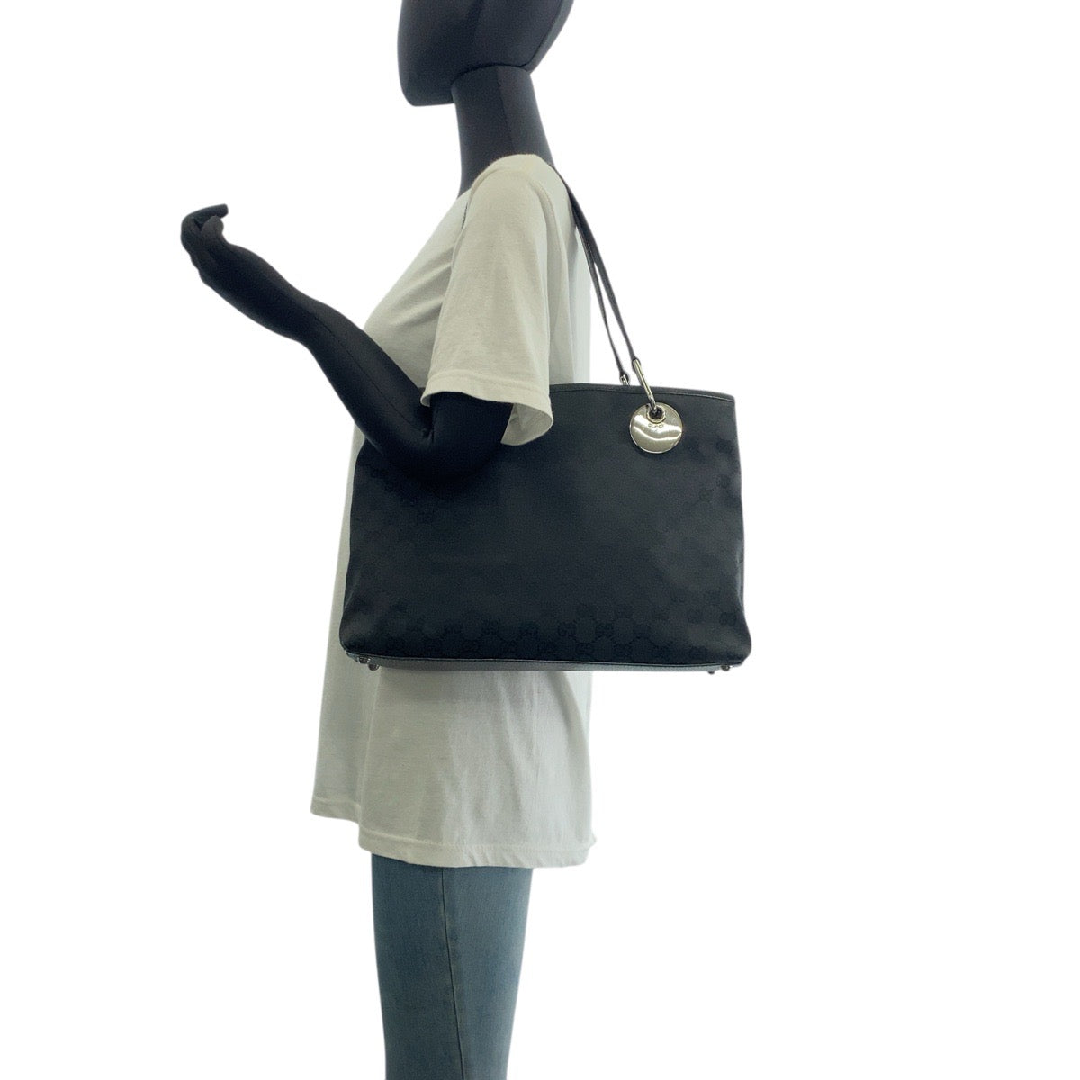 GUCCI Tote Bag 120837 GG canvas, leather Black SilverMetal Tote Bag Shoulder Bag Women