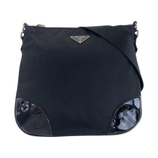 PRADA Shoulder Bag Nylon, enamel black Shoulder Bag pochette Test Triangle With logo Women