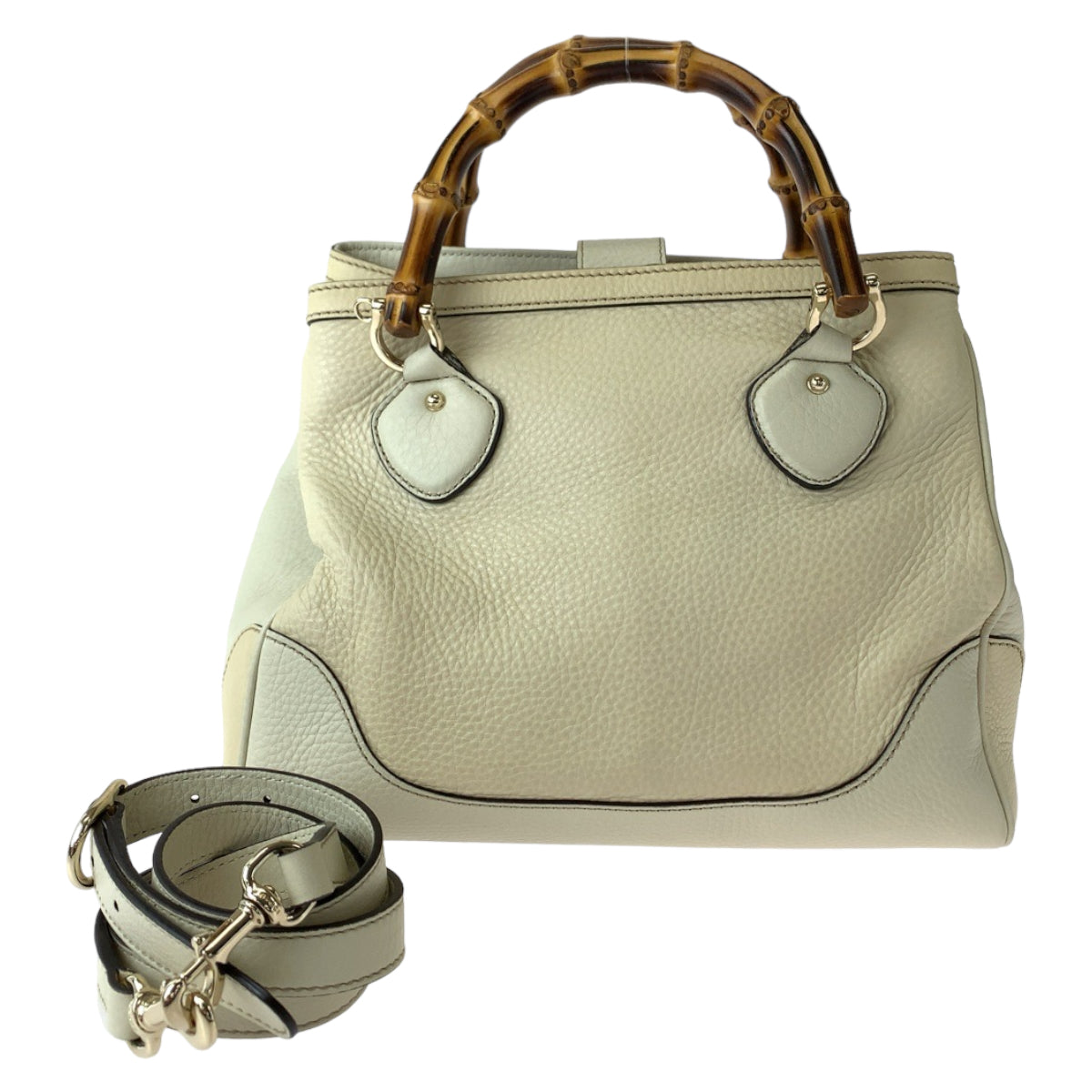 GUCCI Shoulder Bag 308360 leather Ivory Brown Gold Metal Shoulder Bag Handbag 2way Bamboo Women