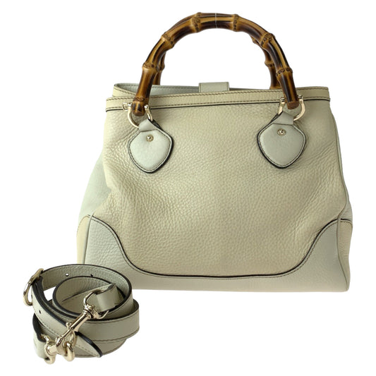 GUCCI Shoulder Bag 308360 leather Ivory Brown Gold Metal Shoulder Bag Handbag 2way Bamboo Women