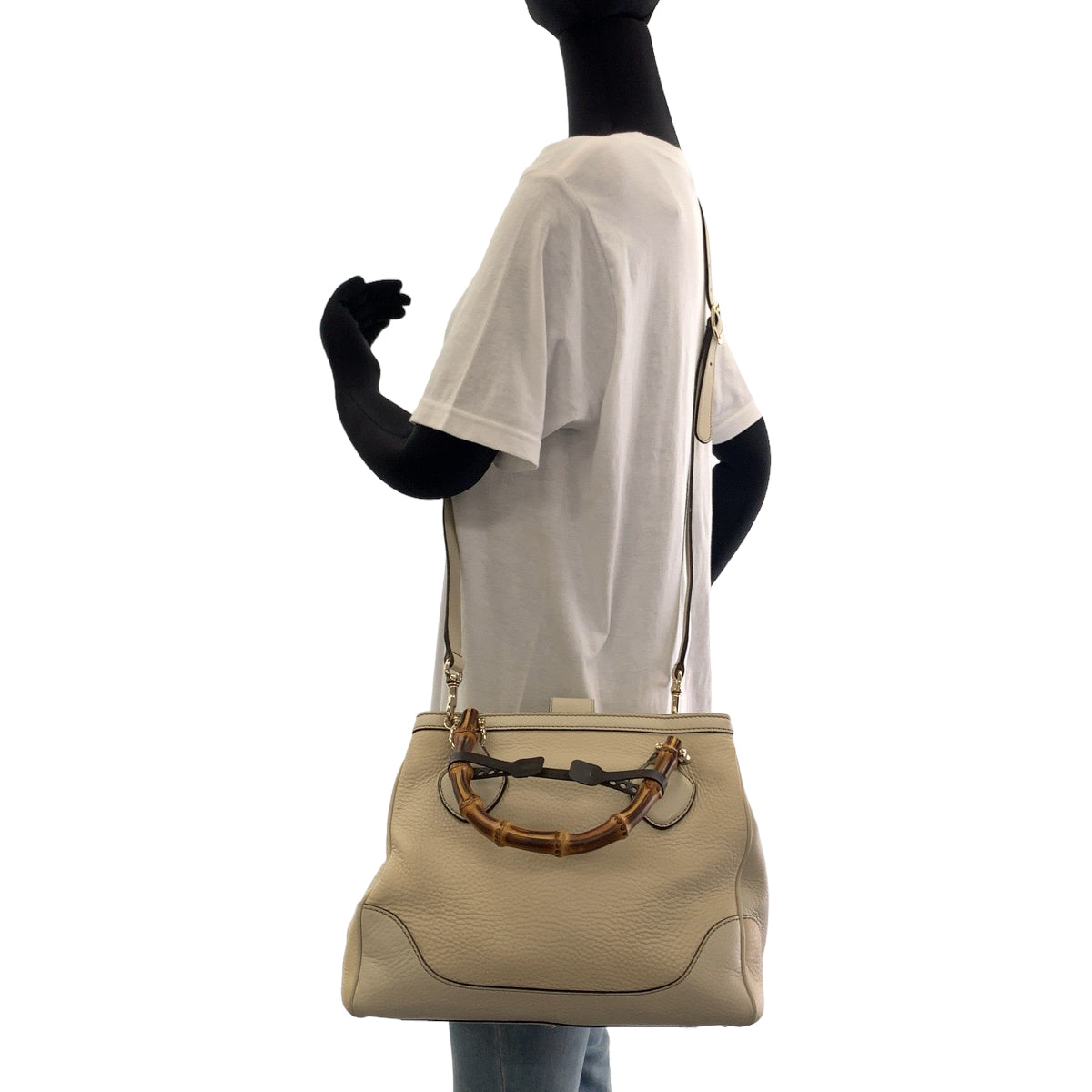 GUCCI Shoulder Bag 308360 leather Ivory Brown Gold Metal Shoulder Bag Handbag 2way Bamboo Women