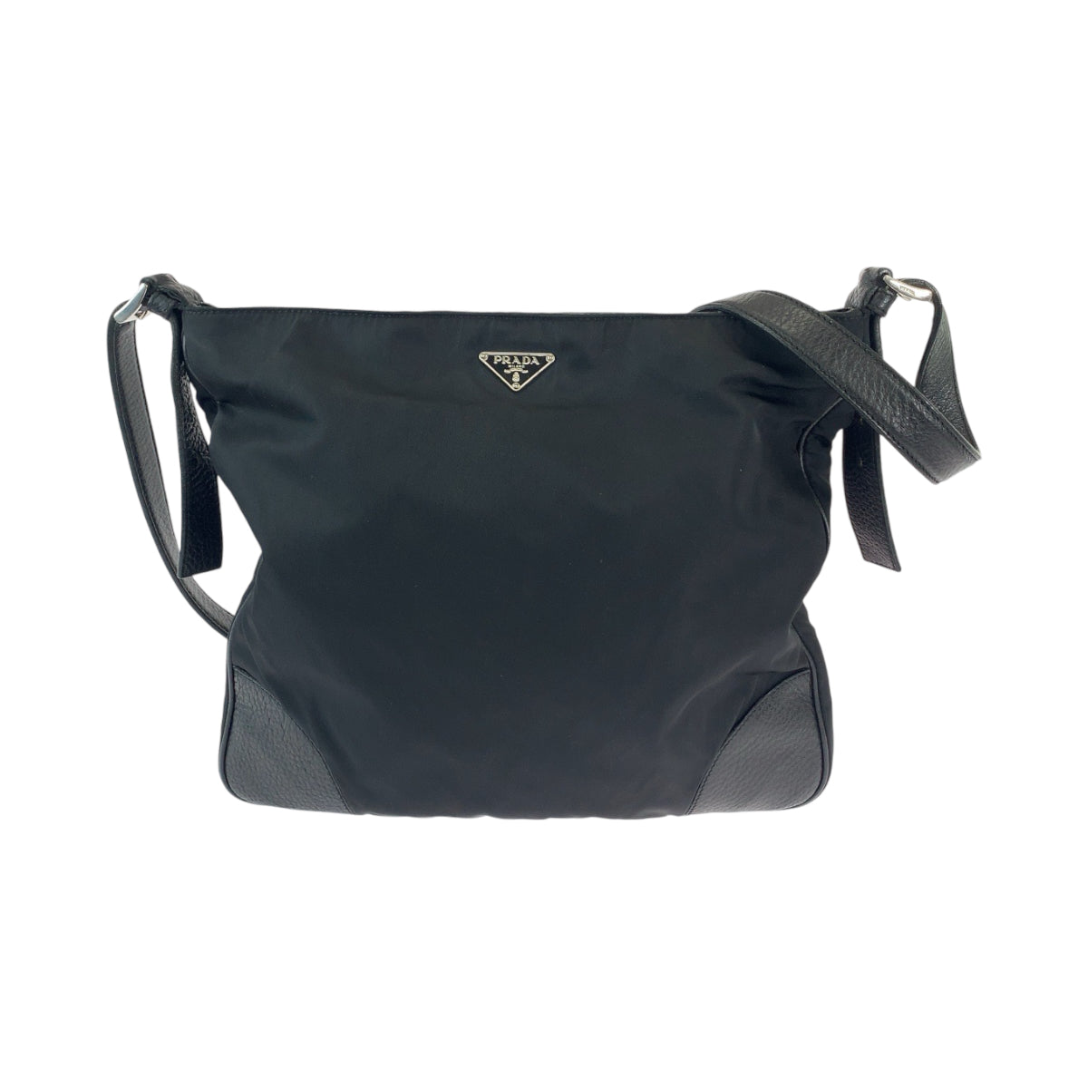 PRADA Shoulder Bag Nylon, Leather Black SilverMetal Shoulder Bag Messenger bag Tessuto Vitello Dino Triangle With logo mens