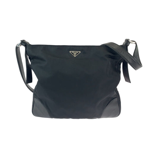 PRADA Shoulder Bag Nylon, Leather Black SilverMetal Shoulder Bag Messenger bag Tessuto Vitello Dino Triangle With logo mens