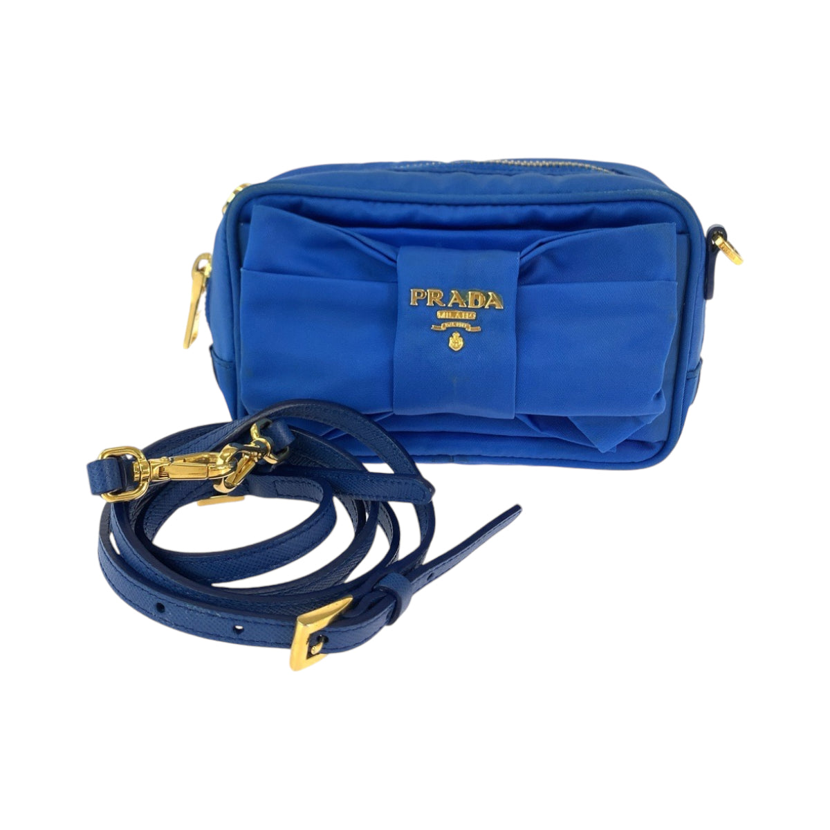 PRADA Shoulder Bag Nylon Blue GoldMetal Shoulder Bag pochette Test ribbon Women