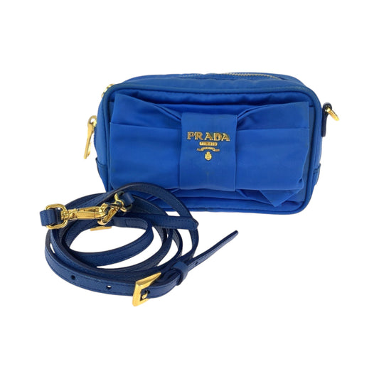 PRADA Shoulder Bag Nylon Blue GoldMetal Shoulder Bag pochette Test ribbon Women