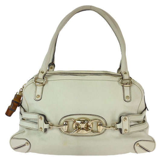 GUCCI Handbag 159398 leather White GoldMetal Handbag Shoulder Bag Bamboo Horsebit Women