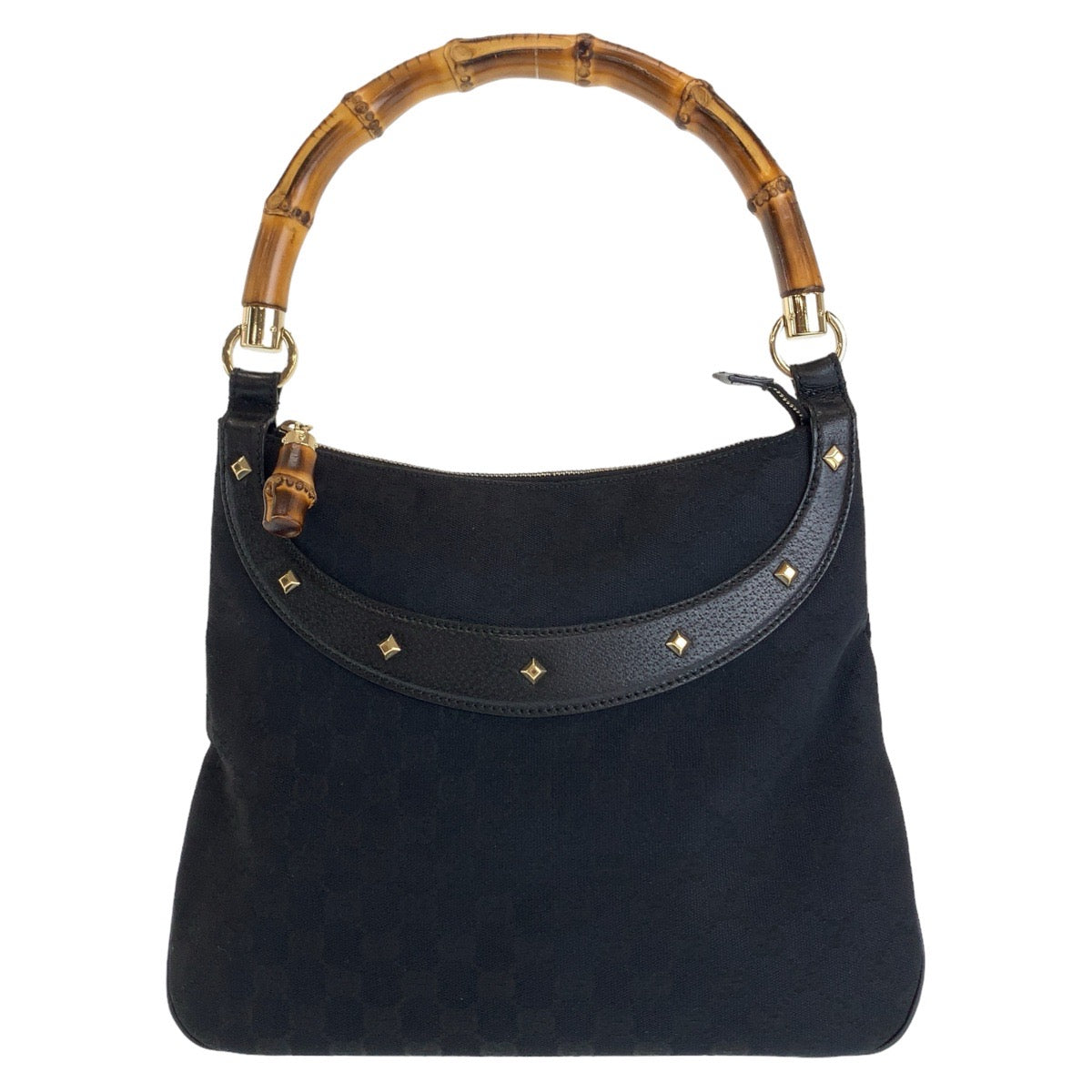 GUCCI Shoulder Bag 137379 GG canvas, leather Black GoldMetal Shoulder Bag handbag Bamboo GG pattern Women