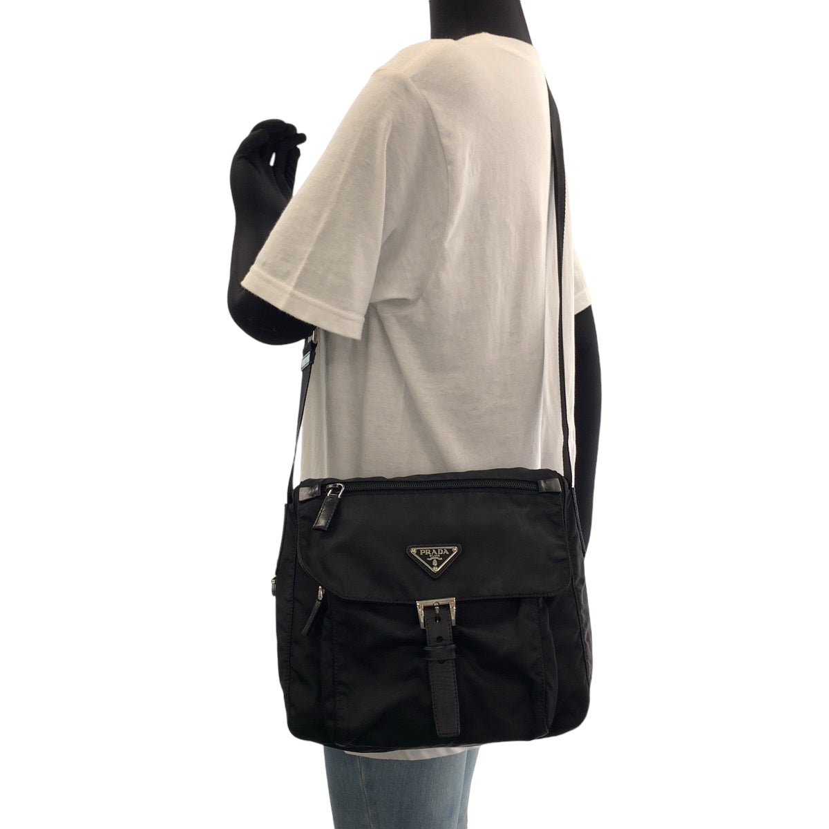 PRADA Shoulder Bag BT8994 Nylon Black SilverMetal Shoulder Bag pochette Test Triangle With logo mens(Unisex)